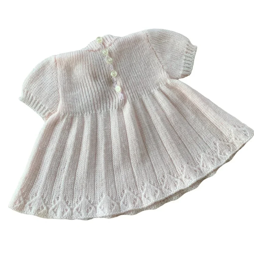 Vintage Lindarte Floral Embroidered Mock Neck Pastel Sweater Dress 0-3 Months